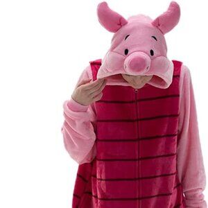 💗 Disney Piglet Plush Fleece Hooded Onesie Pajama Costume | Large | Excellent C